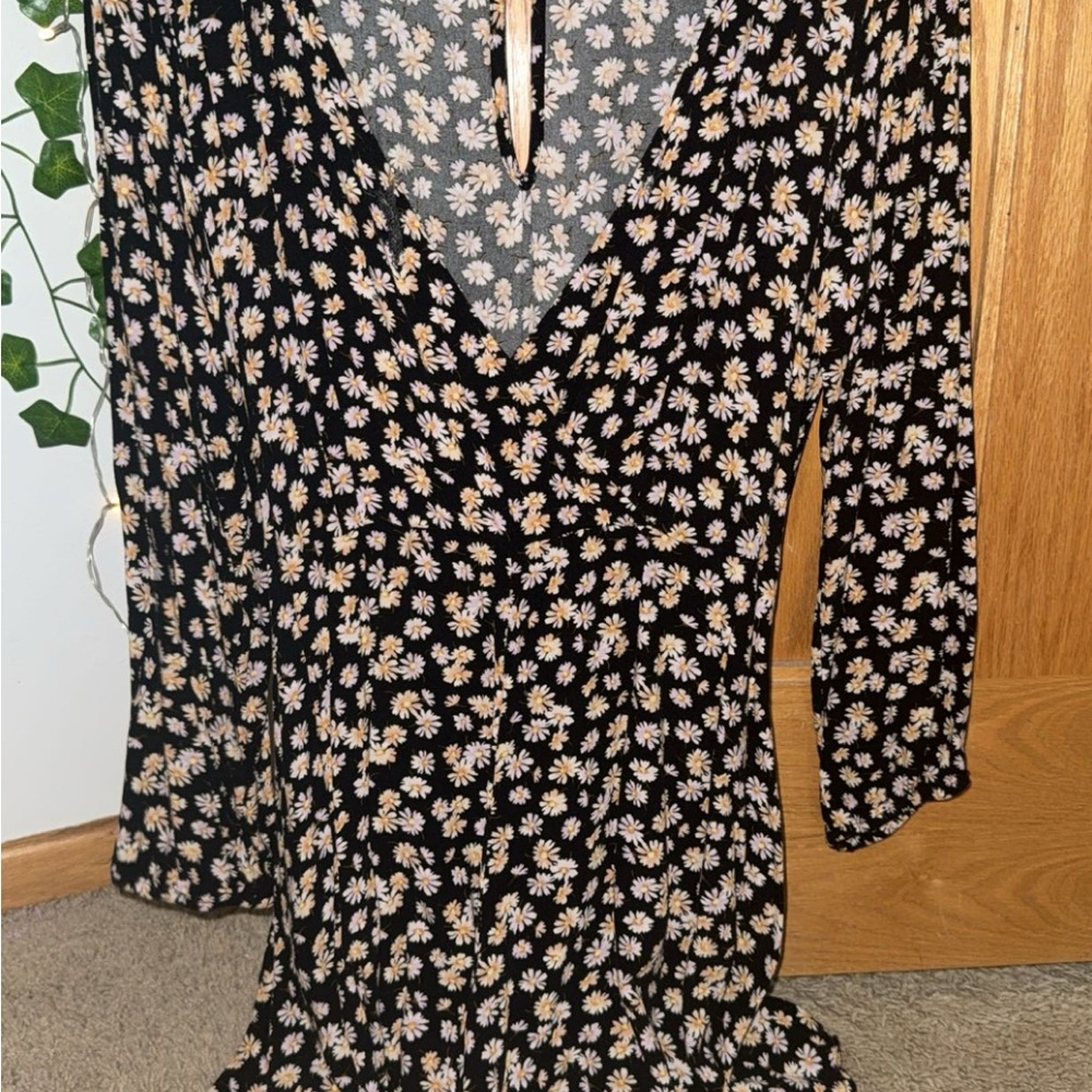 American Eagle Outfitters Black and White Wrap Dress with Bishop Sleeves